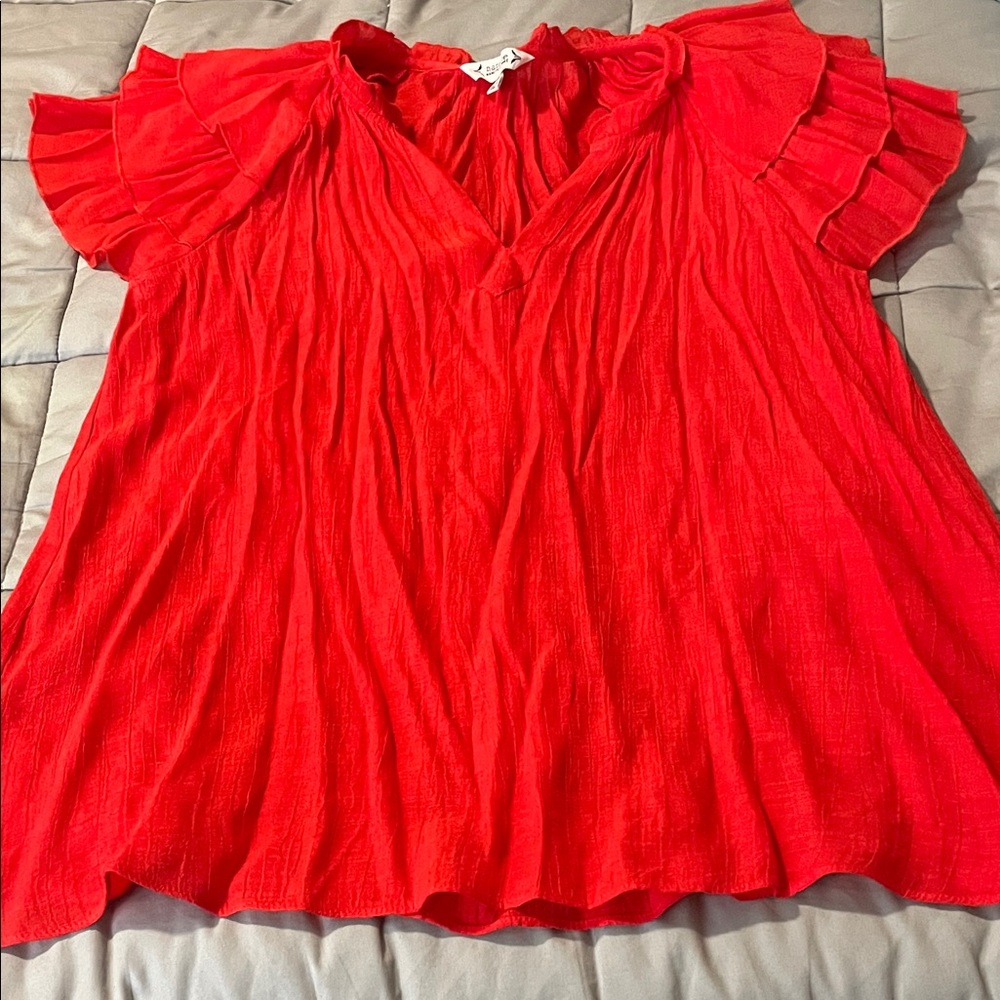 Nanette Lepore Bright Red Blouse with Ruffled Sleeves